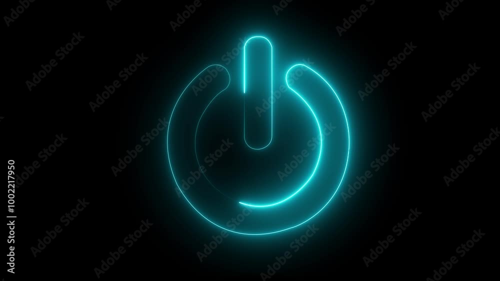 Power icon animation by cyan color neon on black background. Power icon animation by cyan color neon on black background.