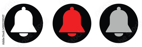 Notification bell icon. Alarm symbol. Notice message. Set of ringing bells with new notification. 