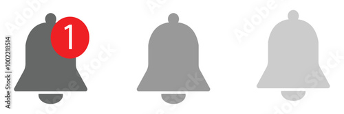 Notification bell icon. Alarm symbol. Notice message. Set of ringing bells with new notification. 