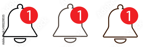 Notification bell icon. Alarm symbol. Notice message. Set of ringing bells with new notification. 