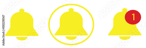 Notification bell icon. Alarm symbol. Notice message. Set of ringing bells with new notification. 