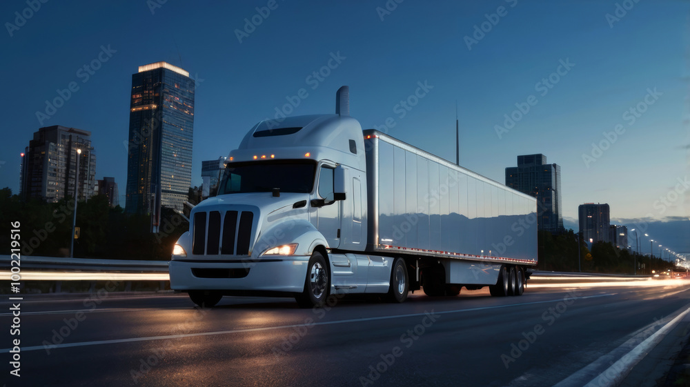 futuristic semi-trailer truck on the night city futuristic semi-trailer truck on the night city