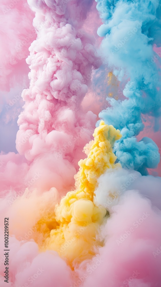 Fototapeta premium Colorful smoke clouds in pastel shades of