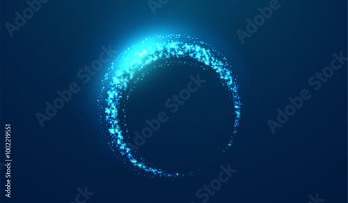 Glittering star dust lights circle. Illustration on blue background. Graphic concept for your design