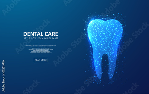Dental care tooth. Digital technologies in dentistry. Polygonal futuristic style. Graphic concept for your design