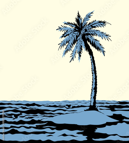 Small desert island. Vector drawing