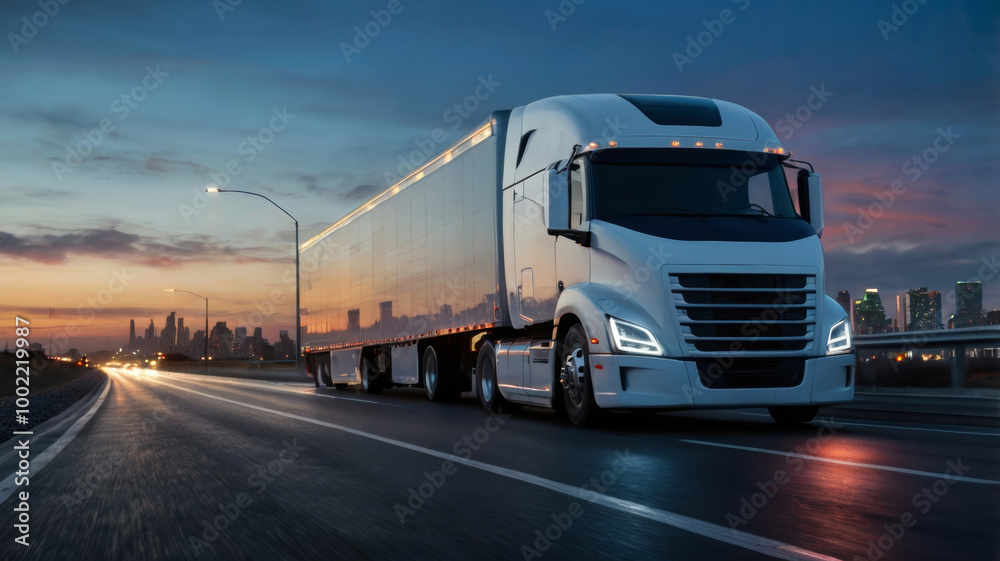 futuristic semi-trailer truck on the night city futuristic semi-trailer truck on the night city