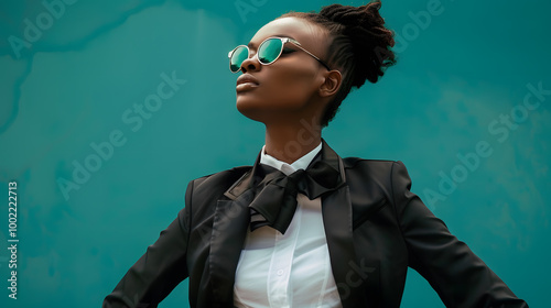 Beautiful black woman in a formal suit, businesswoman. Neural network AI generated art