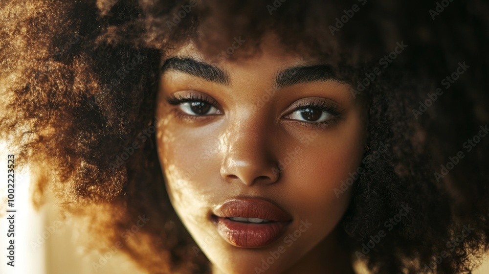 Close-up Portrait of a Woman with Afro Hair and Makeup Close-up Portrait of a Woman with Afro Hair and Makeup