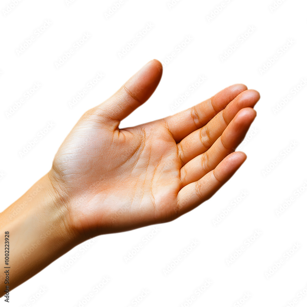 Open Hand Gesture Isolated on Transparent Background, Offering Palm Up Open Hand Gesture Isolated on Transparent Background, Offering Palm Up