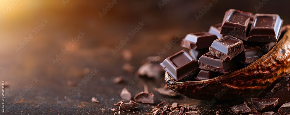 Raw cacao beans spilling out of a pod, surrounded by dark chocolate pieces, symbolizing the natural origins of indulgent chocolate treats Raw cacao beans spilling out of a pod, surrounded by dark chocolate pieces, symbolizing the natural origins of indulgent chocolate treats