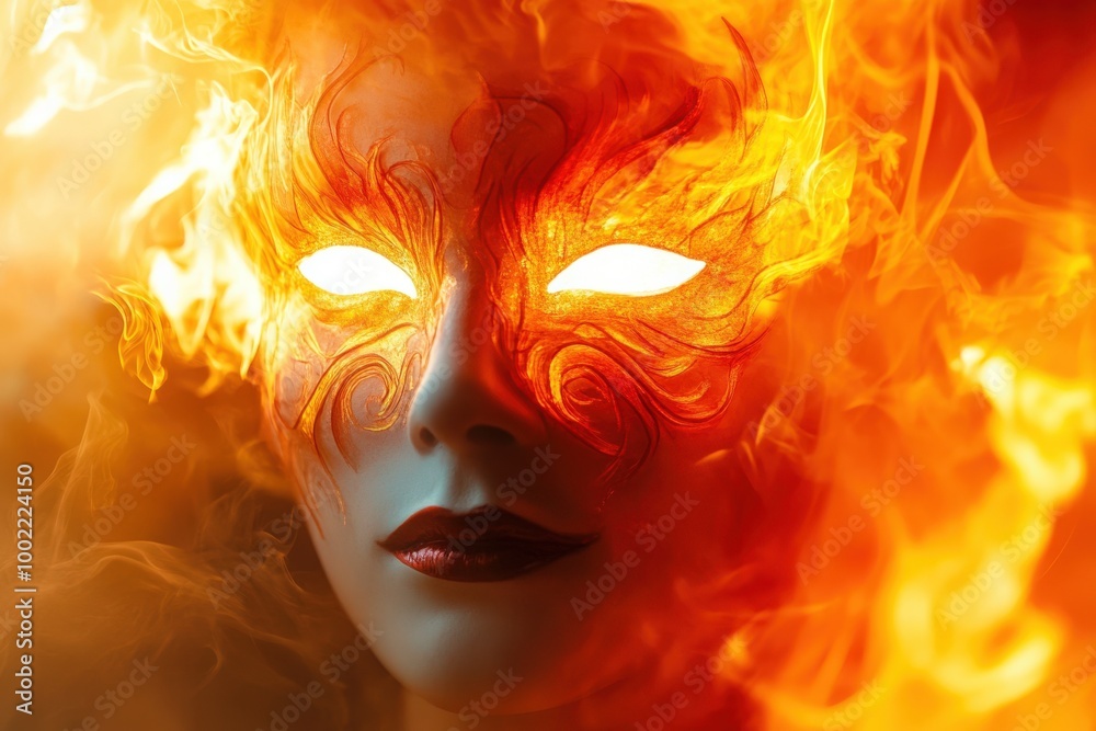 Fire Mask. Red and Yellow Flames in Glowing Abstract Design Fire Mask. Red and Yellow Flames in Glowing Abstract Design