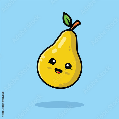 Cute smiling pear cartoon icon illustration