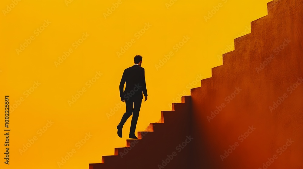 A man walking up the stairs, symbolizing progress and success in business or professional life A man walking up the stairs, symbolizing progress and success in business or professional life