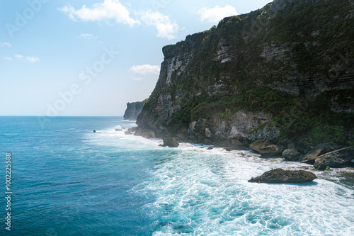 High angle view of cliff coast in Uluwatu, Bali island, Indonesia