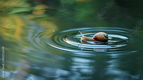 A cute snail swimming in the water. photo