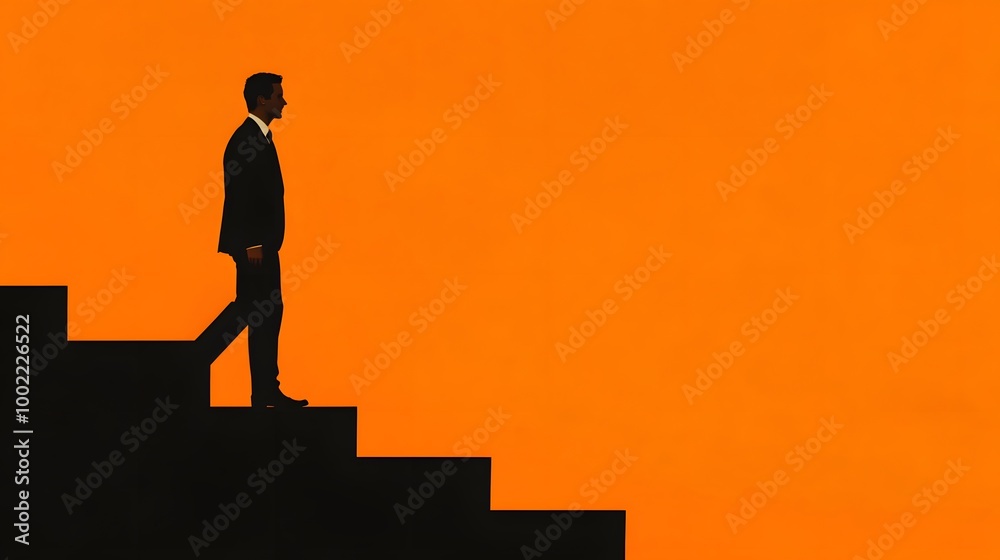 A man walking up the stairs, symbolizing progress and success in business or professional life A man walking up the stairs, symbolizing progress and success in business or professional life