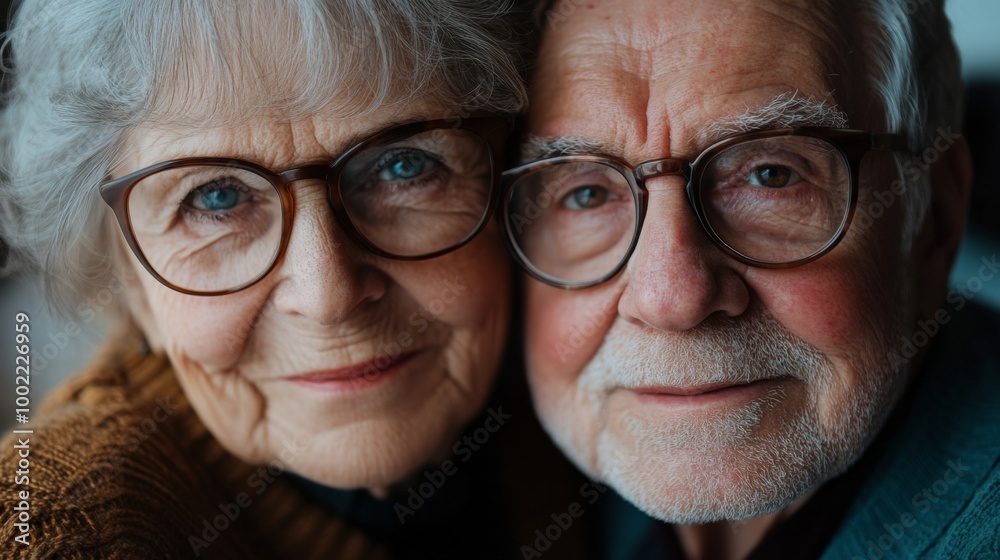 Close-up Portrait of a Senior Couple Wearing Glasses Close-up Portrait of a Senior Couple Wearing Glasses