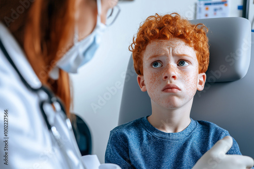 red-haired boy in the dentist's chair