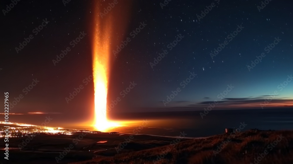 Illuminating Rocket Flame Against Night Sky Illuminating Rocket Flame Against Night Sky