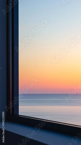 sunset view through a window with ocean