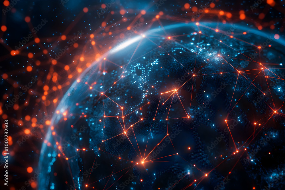 Abstract 3D Earth with Red and Blue Lines Connecting Points Abstract 3D Earth with Red and Blue Lines Connecting Points