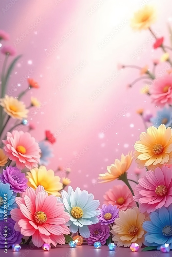 Spring season with wild flowers. Use for greeting, weeding, invitation card, Vertical composition Spring season with wild flowers. Use for greeting, weeding, invitation card, Vertical composition
