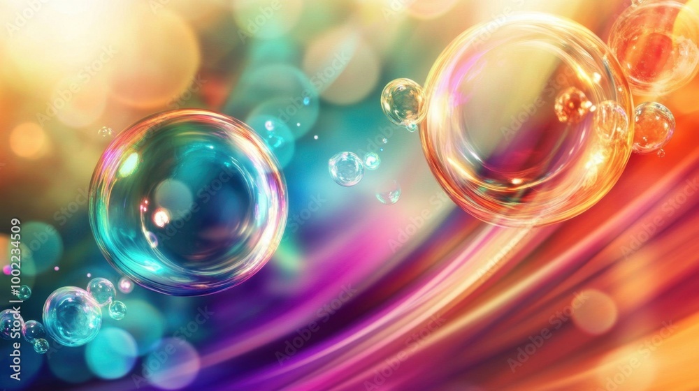 Swirling colors and dynamic reflections in an abstract soap bubble background, offering a vibrant and energetic feel.