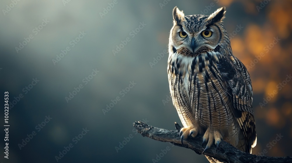 A majestic owl perched on a branch, with its wise eyes staring thoughtfully into the distance. A majestic owl perched on a branch, with its wise eyes staring thoughtfully into the distance.