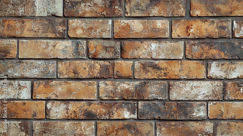 A tight shot of a weathered brick wall adorned with cracked and eroded chunks of cement A tight shot of a weathered brick wall adorned with cracked and eroded chunks of cement