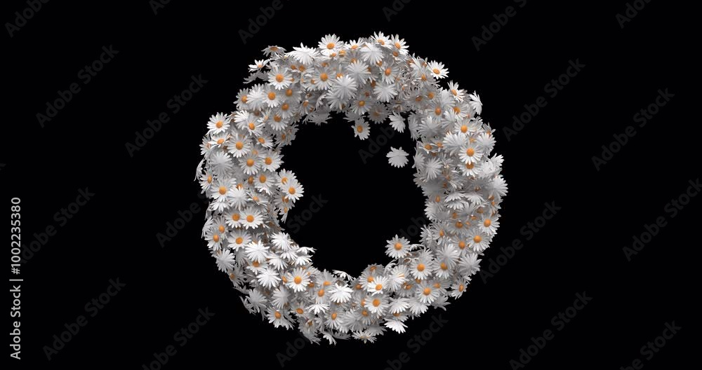 3D daisy flower around a circle on a transparent alpha channel 3D daisy flower around a circle on a transparent alpha channel