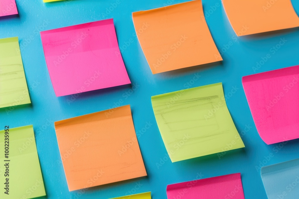 Stacks of colorful sticky notes placed on a black surface, ready for use in brainstorming, planning, and organization tasks. Stacks of colorful sticky notes placed on a black surface, ready for use in brainstorming, planning, and organization tasks.