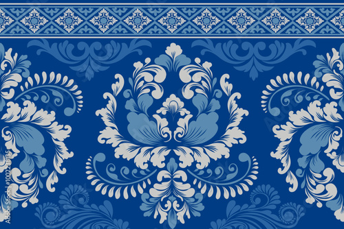 damask pattern with a classic floral design.African embroidery patterns, paisley, boho, floral ikat, ethnic floral designs, ikat sari, ikat patterns and ethnic patterns.
