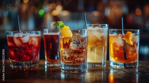 A variety of refreshing cocktails presented on a bar counter during a vibrant...