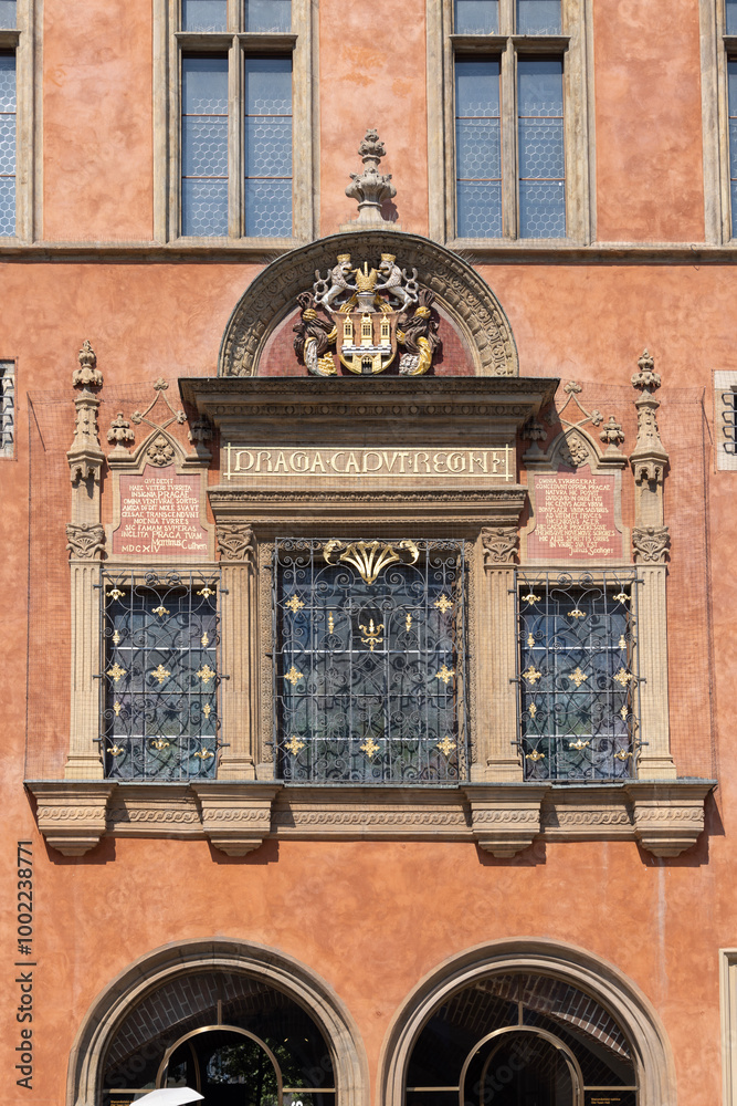 Decorative facade of one of the townhouses of Old Town Hall, Prague, Czech Republic