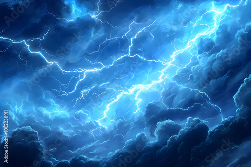 Blue Storm Clouds With White Lightning Illustration