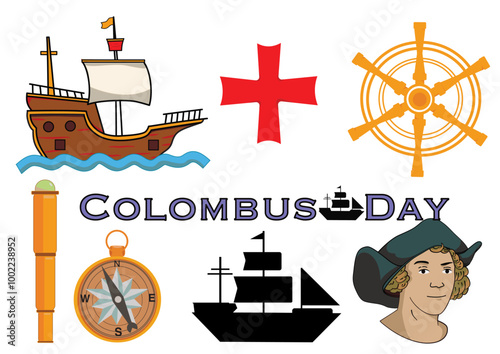 icon vrctor set for columbus day event likes ship, compass etc  photo