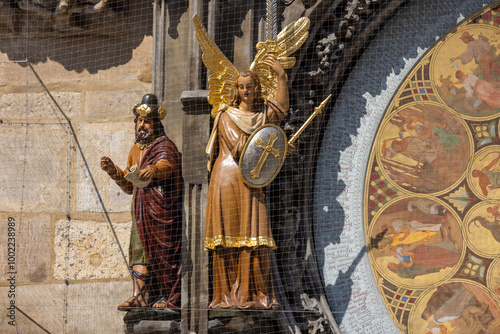 Obraz na płótnie Prague astronomical clock (Prague Orloj) on facade of Town Hall in Town Square, Prague, Czech Republic w salonie