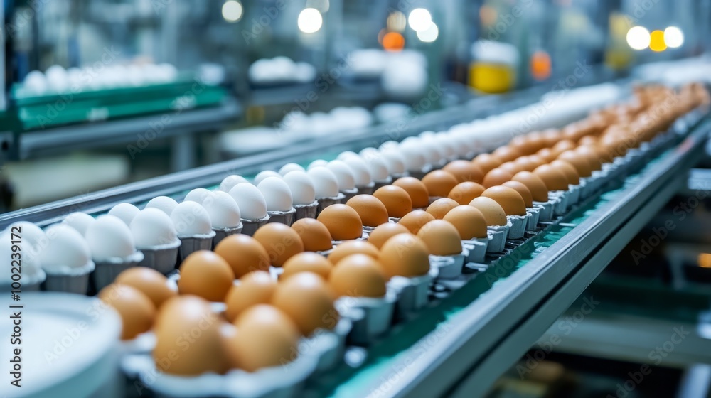 Obraz premium Automated packaging line of chicken eggs in a factory, emphasizing efficiency in production