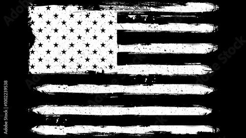 AMERICAN DISTRESSED FLAG WHITE BLACK BACKGROUND