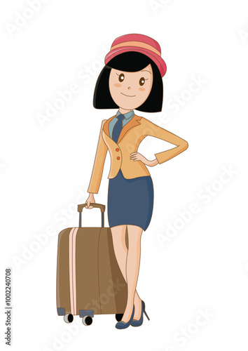 Hand drawn flight attendant cartoon illustration