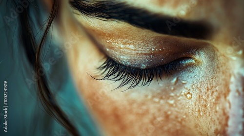 Close-up of a persons eye with soft makeup under natural light