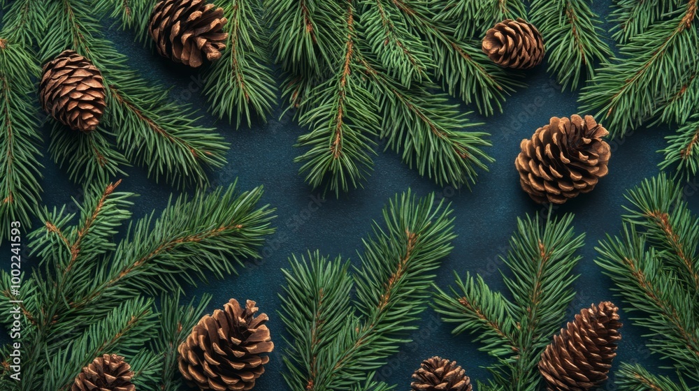 Christmas pattern of pine branches and cones Christmas pattern of pine branches and cones