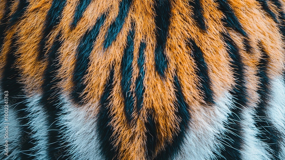 A detailed photo of a tiger's fur displaying blue, orange, and black stripes A detailed photo of a tiger's fur displaying blue, orange, and black stripes