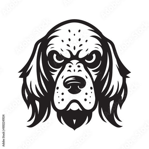 English Setter Dog Face Clipart Design - Dog Face Logo - English Setter Vector illustration in black and white