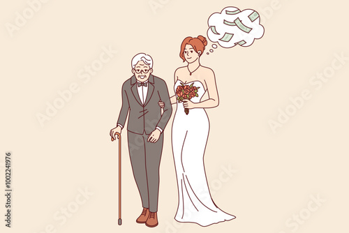 Marriage of convenience between mercantile young woman who thinks about money and older man. Girl marries pensioner and enters into marriage of convenience in hopes of receiving large inheritance.