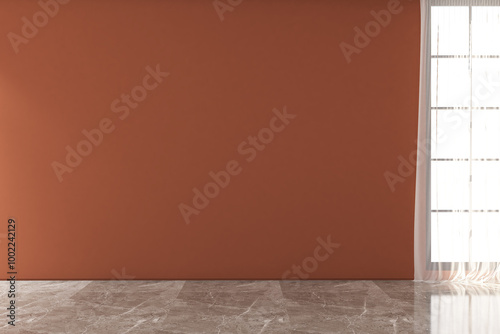 3d render of minimal design wall mock up terracotta color, gray marble floor and white ceiling. Set 3