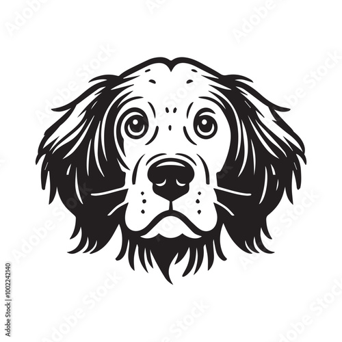English Setter Dog Face Clipart Design - Dog Face Logo - English Setter Vector illustration in black and white
