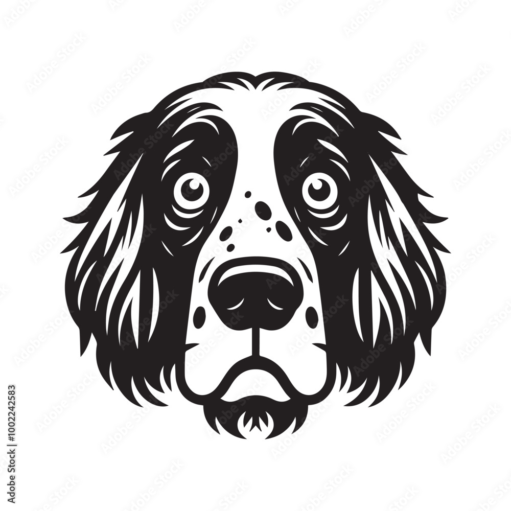 English Setter Dog Face Clipart Design - Dog Face Logo - English Setter Vector illustration in black and white English Setter Dog Face Clipart Design - Dog Face Logo - English Setter Vector illustration in black and white