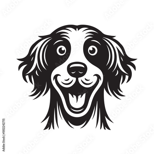 English Setter Dog Face Clipart Design - Dog Face Logo - English Setter Vector illustration in black and white
